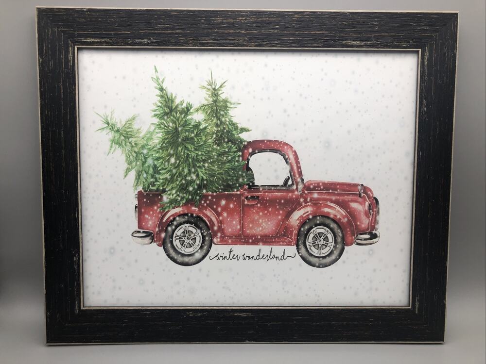 aaron brothers Christmas winter wonderland Holiday wall art Glass Wood frame